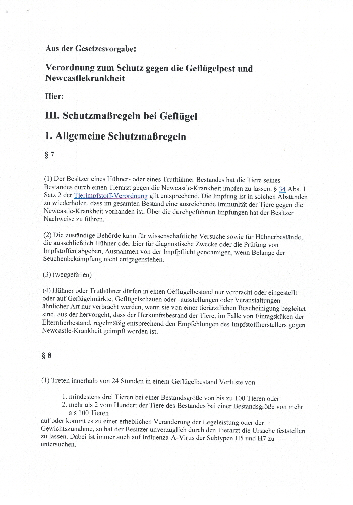 Verordnung zum Schutz gegen die Vogelgrippe15112016