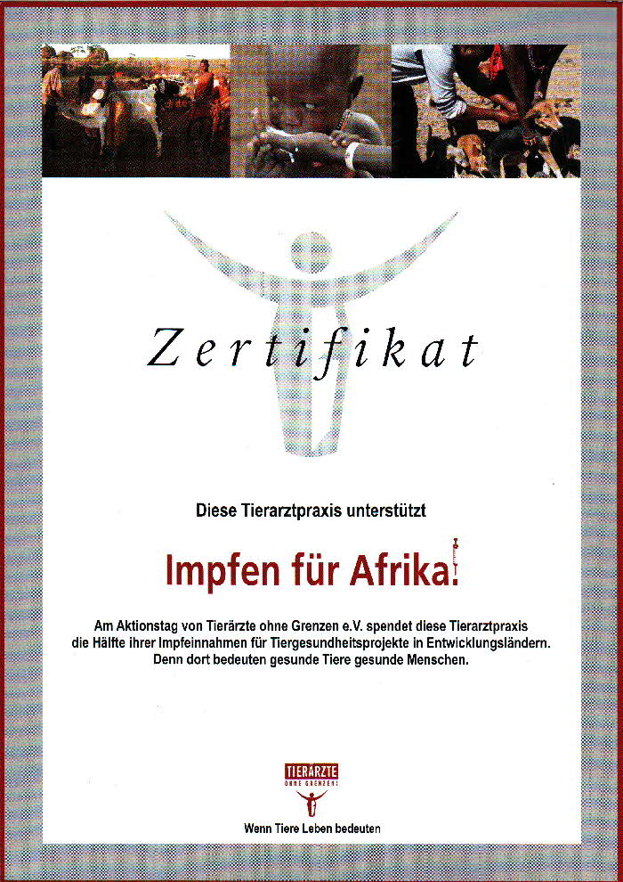 Tierarztpraxis Prinzenhof Zertifikat Impfen f�r Afrika